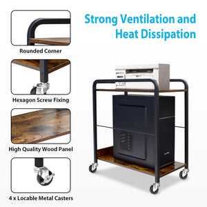 Buy now Desktop Tower Floor Stand, 2-Tier CPU Holder Heavy Duty ATX-Case Mobile Computer PC Stand Cart with Rolling Caster for Office Home (Wood) at indiglob india