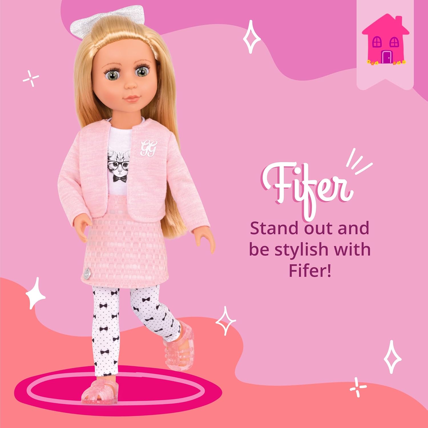Buy now Glitter Girls – 14-Inch Fashion Doll – Blonde Hair & Green Eyes – Pink Cardigan & Skirt – Cat – Themed Outfit – 3+ Years– Fifer at indiglob india