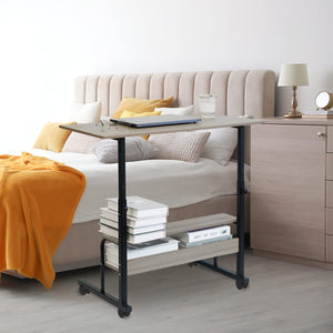 Buy now LASZOLA Mobile Laptop Desk Cart Adjustable Sofa Side Bed Table with Storage Shelf, 33.1 Inches Overbed Tray Table with Lockable Wheels Computer Writing Desk Stand for Bedroom (Gray Oak) at indiglob india