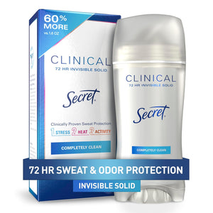 Buy now Secret Clinical Strength Antiperspirant Deodorant for Women, 3X Stress Protection, 72hr Sweat & Odor Protection, PH Balancing Minerals, Invisible Solid, Completely Clean Scent, 2.6 oz at indiglob india