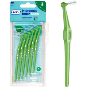 Buy now TEPE Interdental Brush Angle, Angled Dental Brush for Teeth Cleaning, Pack of 6, 0.8 mm, Large Gaps, Green, Size 5 at indiglob india