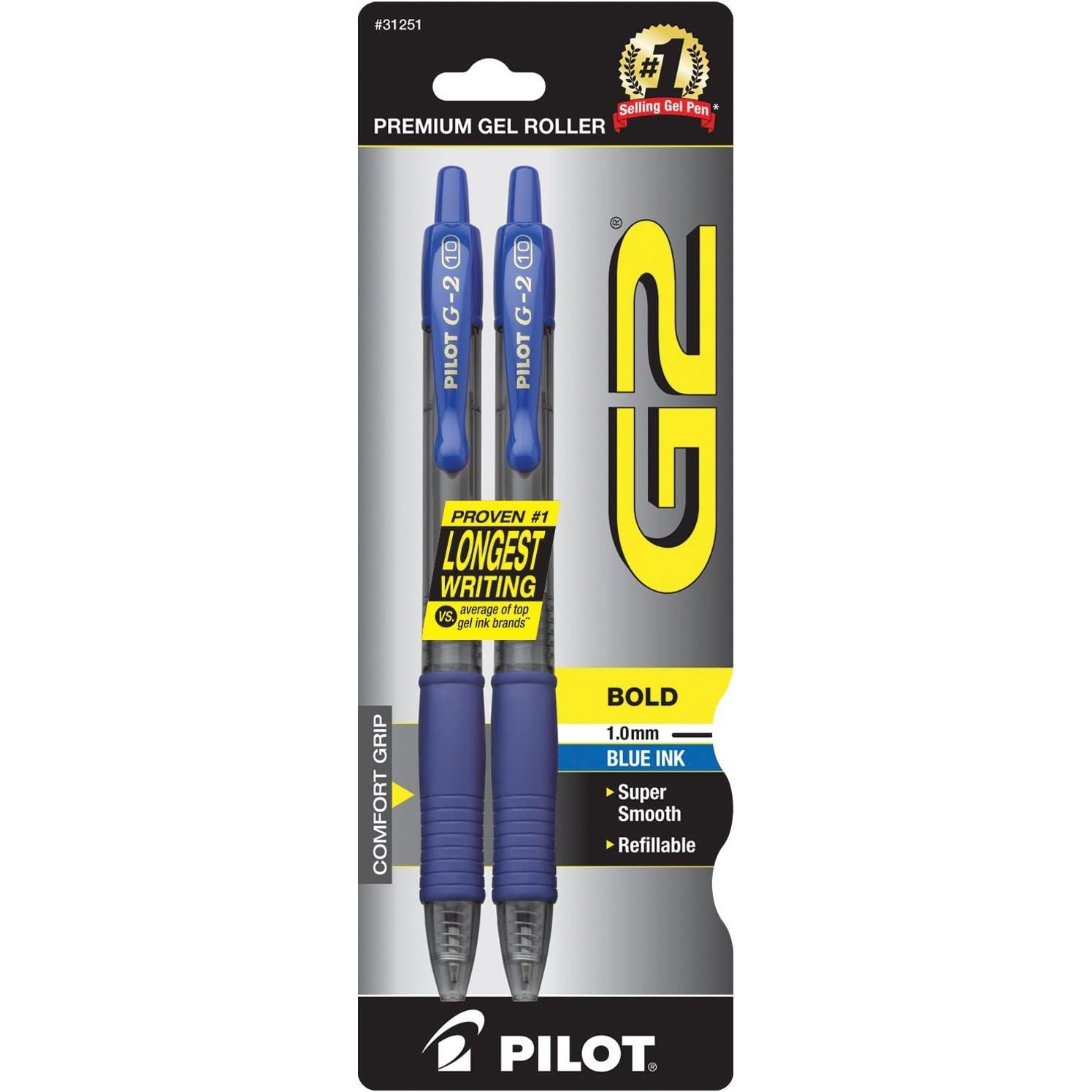 Buy now Pilot G2 Premium Gel Pens, Black Pens, Bold Point 1 mm, 2 Black Blue Pack of 2 Pens at indiglob india