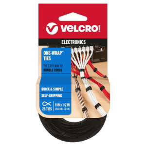 Buy now VELCRO Brand ONE-WRAP Cable Ties | 25Pk | 8 x 1/2" Black Cord Organization Straps | Thin Pre-Cut Design | Wire Management for Organizing Home, Office and Data Centers at indiglob india
