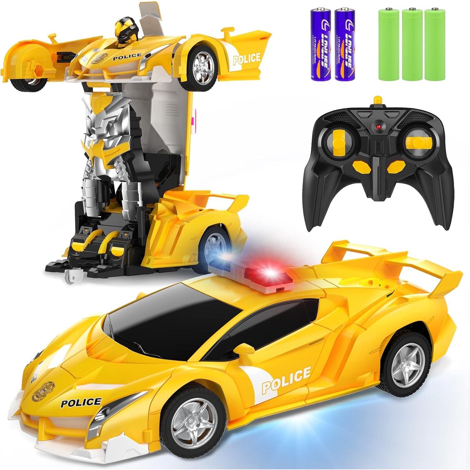 Buy now FDJ Remote Control Car - Transform Toys Car Robot, One Button Deformation to Robot with Flashing Light, 2.4Ghz 1:18 Scale Transforming Police Car Kids Toys with 360 Degree Rotating, Girls Boys Toys Yellow at indiglob india