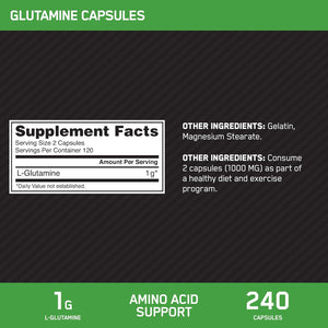 Buy now Optimum Nutrition L-Glutamine Muscle Recovery Capsules, 1000mg, 240 Count (Package May Vary) at indiglob india