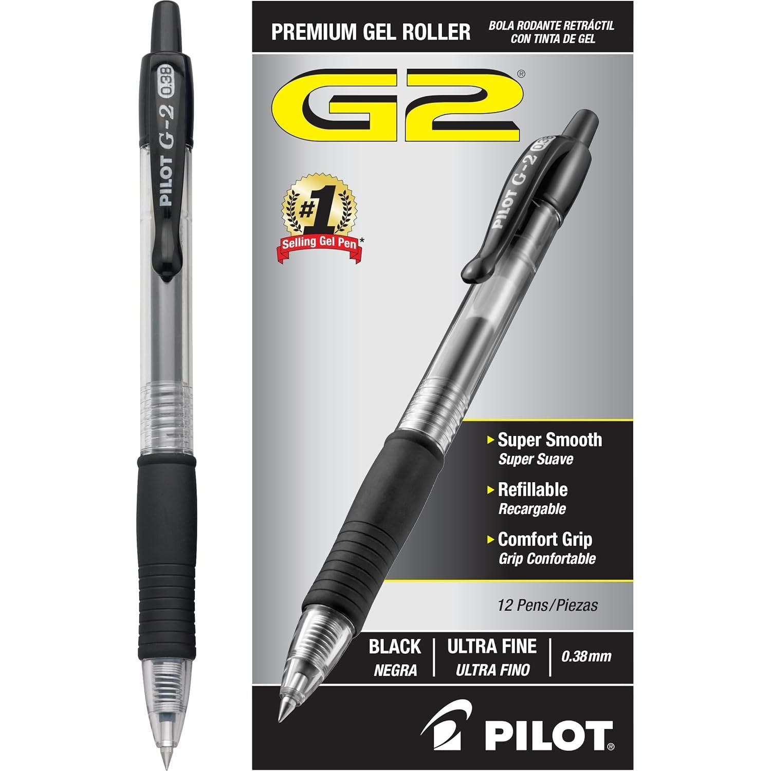 Buy now Pilot, G2 Premium Gel Roller Pens, Ultra Fine Point Gel Pens 0.38 mm, Pack of 12, Black at indiglob india
