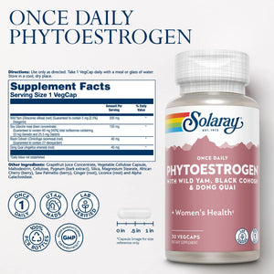 Buy now SOLARAY Once Daily Phytoestrogen - Phyto Estrogen Supplement for Women with Black Cohosh, Dong Quai, Wild Yam, Soy Isoflavones - Women's Health Support - 60-Day Guarantee, 30 Servings, 30 VegCaps at indiglob india