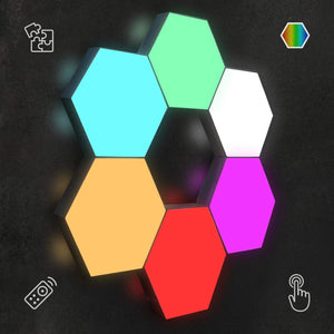 Buy now Hexagon Lights | Premium Set of LED Wall Lights | Modular, Touch-Sensitive and Remote-Controlled RGB Lighting | Aesthetic Room Decor | Perfect Decoration for Living and Bedroom | 13 Colors at indiglob india