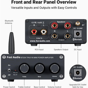 Buy now Fosi Audio BT20A Bluetooth Stereo Amplifier, 2 Channel Home Audio Component Amplifiers for Passive Speakers, Mini Class D Amp Receiver 200W for Indoor/Outdoor/Garage/Ceiling/Bookshelf Speaker at indiglob india