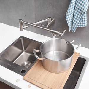 Buy now Pot Filler Faucet Brushed Nickel Wall Mount Commercial Kitchen Faucets Brass Folding Stretchable with Single Hole Two Handles by Aquafaucet at indiglob india