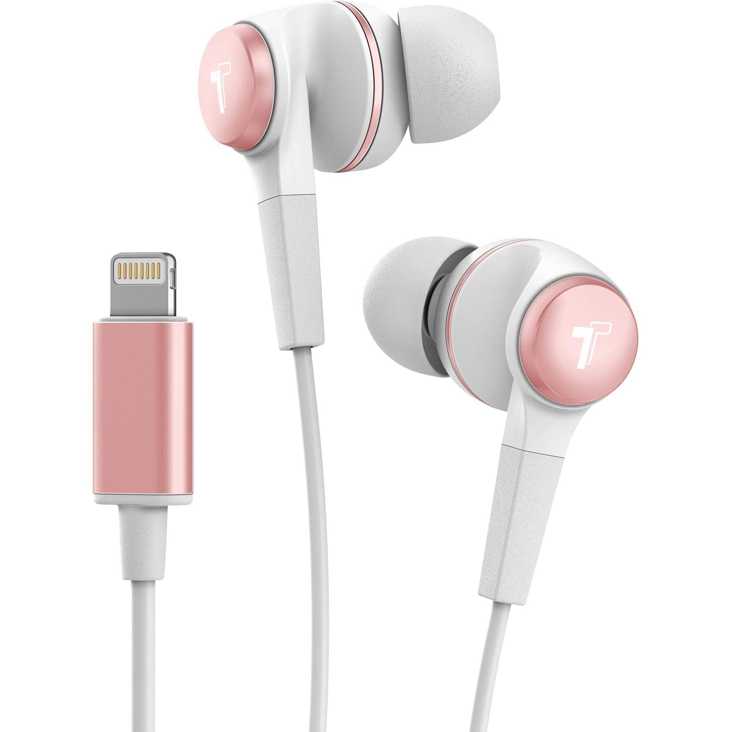 Buy now Thore iPhone Earphones (Apple MFi Certified) V120 in Ear Wired Lightning Earbuds (Sweat/Water Resistant) Headphones with Mic/Volume Remote for iPhone 12/13/14 Pro Max - Red Rose Gold at indiglob india