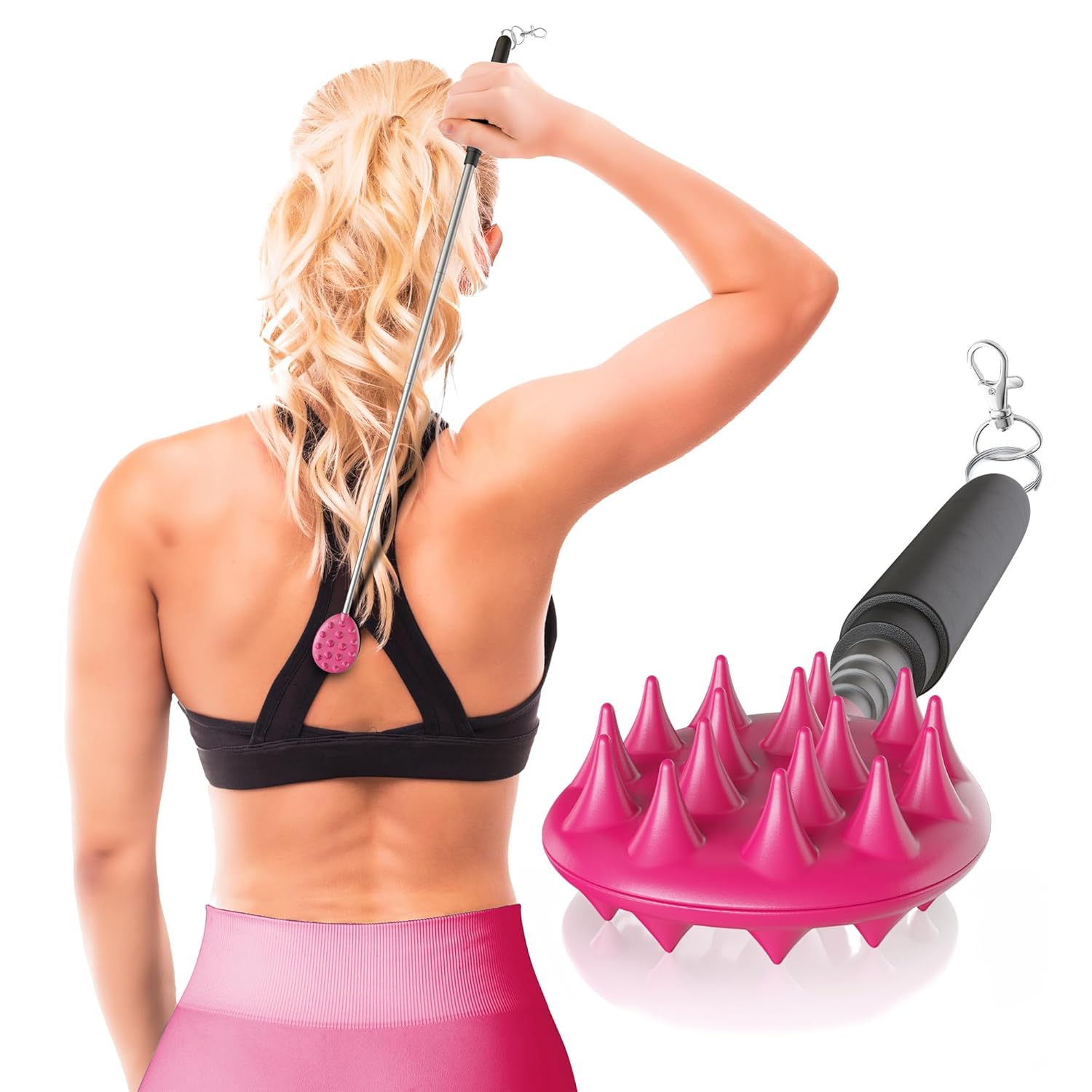 Buy now Cactus Scratcher Extendable Telescopic Back Scratcher - Extends 29" Long Double Sided Retractable Scratching Tool for Hand, Neck, Head, and Body - Universal Gift for Family, Pets, and Friends, Black Extendable Keychain Pink at indiglob india