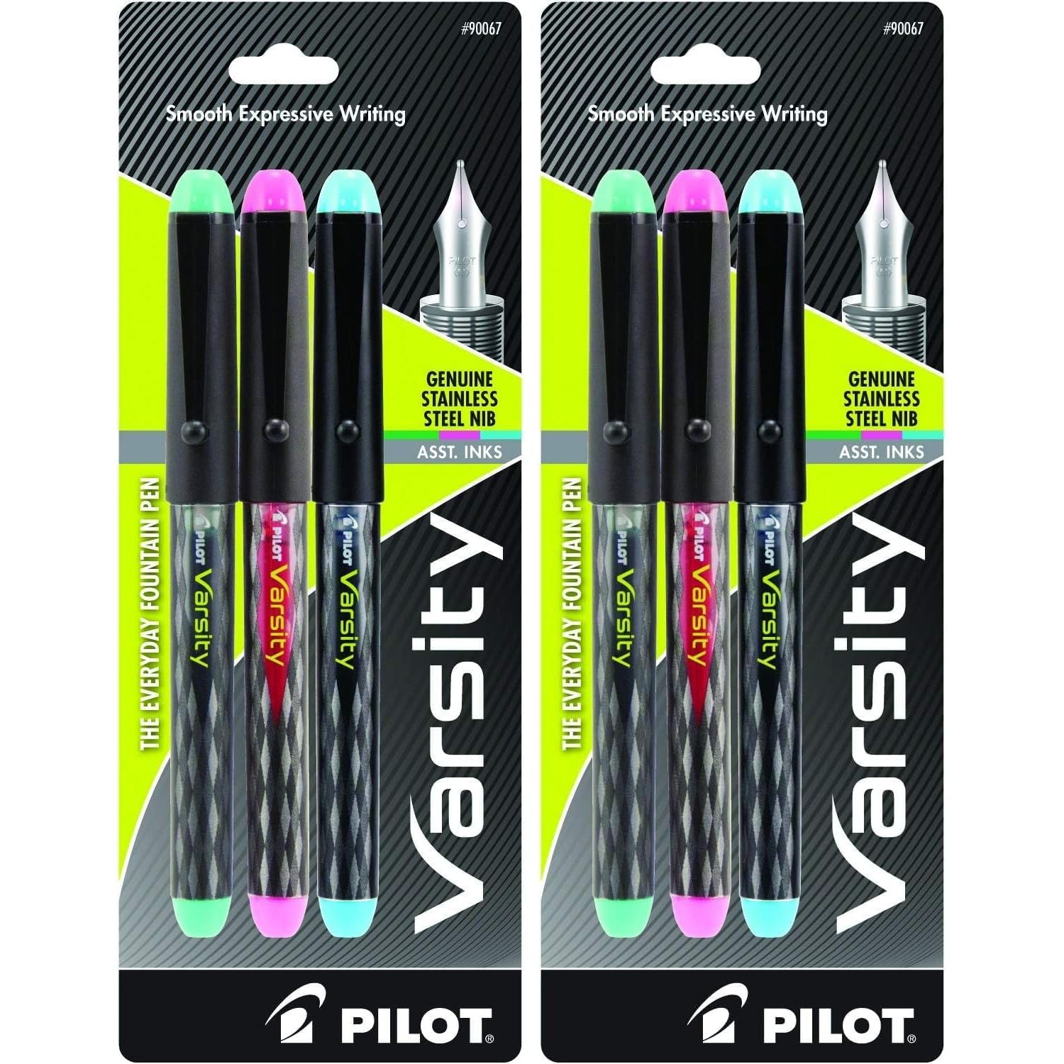 Buy now PILOT Precise Varsity Pre-Filled Fountain Pens, Medium Point Stainless Steel Nib, Black/Blue/Purple Inks, 3-Pack (90022) 3 Count (Pack of 2) Green Pink Turqouise at indiglob india