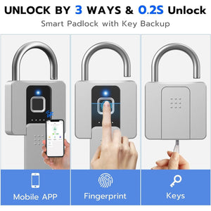 Buy now Eseesmart Fingerprint Padlock, Padlock, Fingerprint Lock, Waterproof Padlock with Key and Mobile APP, Suitable for Gates, Fences, Gym, Cabinets, Office, Silver at indiglob india