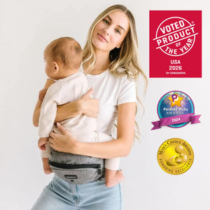 Tushbaby Original Hip Seat Baby Carrier for Babies & Toddlers up to 45 lbs, Safety Certified, Lightweight No-Foam Design with Storage & Nursing Support, Grey