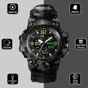 Buy now 23-in-1 Survival Military Digital Watch, Mens Tactical Multi-Functional and Adjustable Wristband Outdoors Waterproof Sports Dual Dial Watches with Compass Paracord Band at indiglob india