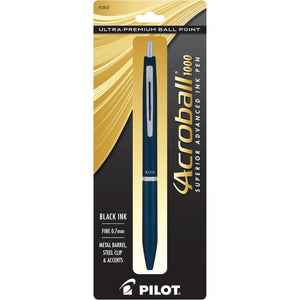 Buy now PILOT Acroball 1000 Ultra-Premium Refillable & Retractable Ball Point Pen, Navy Barrel, Fine Point, Black Ink, Single Pen (13653) at indiglob india