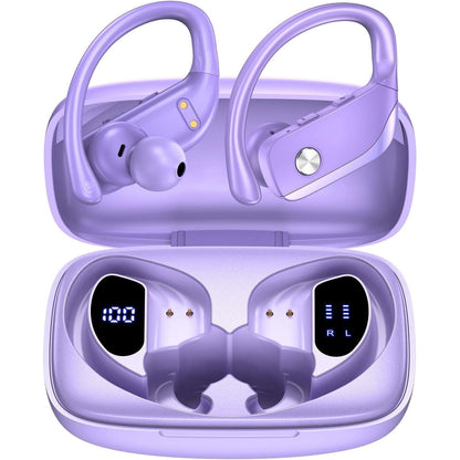 Buy now bmanl Wireless Earbuds Bluetooth Headphones 48hrs Play Back Sport Earphones with LED Display Over-Ear Buds with Earhooks Built-in Mic Headset for Workout Green Purple at indiglob india