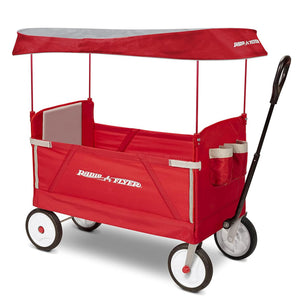 Buy now Radio Flyer 3-in-1 EZ Fold Wagon with Canopy, for Kids 1.5+, UV Shade, One-Hand Flat Fold, Seats 2 or Converts to Bench, DuraClean Fabric, Rubber Tires, 150 lb Capacity, Wagon for Kids or Cargo at indiglob india