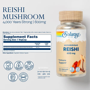 Buy now SOLARAY Reishi Mushroom 600mg - Reishi Mushroom Capsules for Immune Support - Vegan, Lab Verified - 60-Day Money-Back Guarantee - 100 Servings, 100 VegCaps at indiglob india