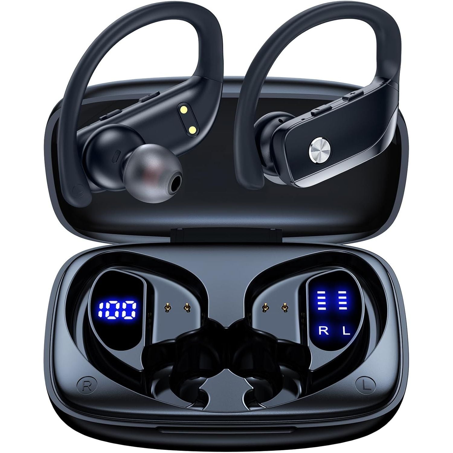 Buy now bmanl Wireless Earbuds Bluetooth Headphones 48hrs Play Back Sport Earphones with LED Display Over-Ear Buds with Earhooks Built-in Mic Headset for Workout Green Black at indiglob india