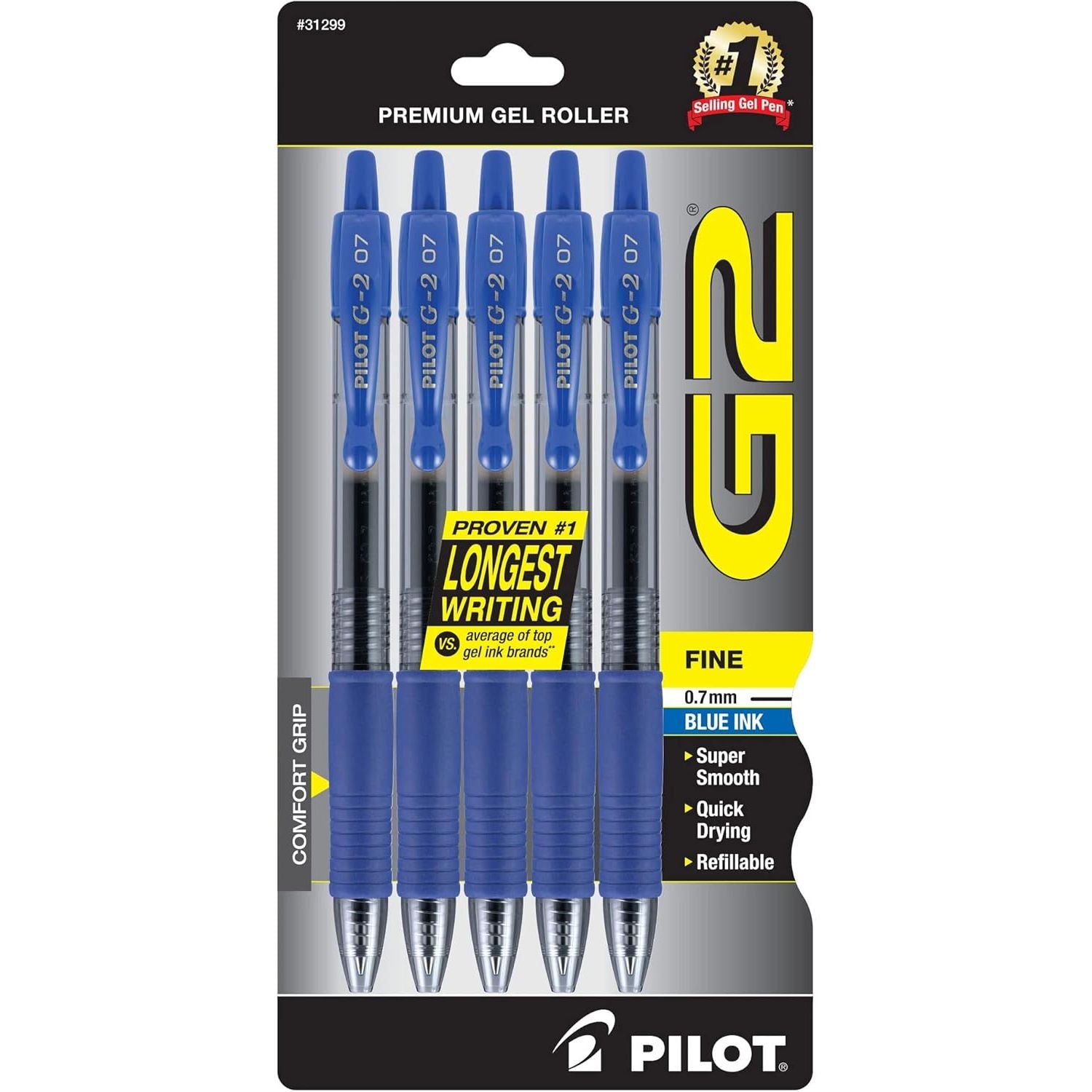 Buy now Pilot G2 Premium Gel Roller Pens 0.7, Fine Point Smooth Writing Pens Black, Pack of 5 Blue at indiglob india
