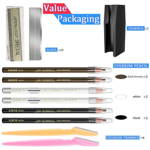 Buy now Waterproof Eyebrows Pencil Tattoo Makeup And Microblading Supplies Kit-Eye Brow Liners In 8 Eyebrow Pens 6 Eyebrow knives 1Eyebrow Pencil Shaper 10 Pencil Sharpeners at indiglob india