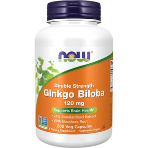 Buy now NOW Supplements, Ginkgo Biloba 120 mg, Double Strength, Non-GMO Project Verified, 200 Veg Capsules at indiglob india