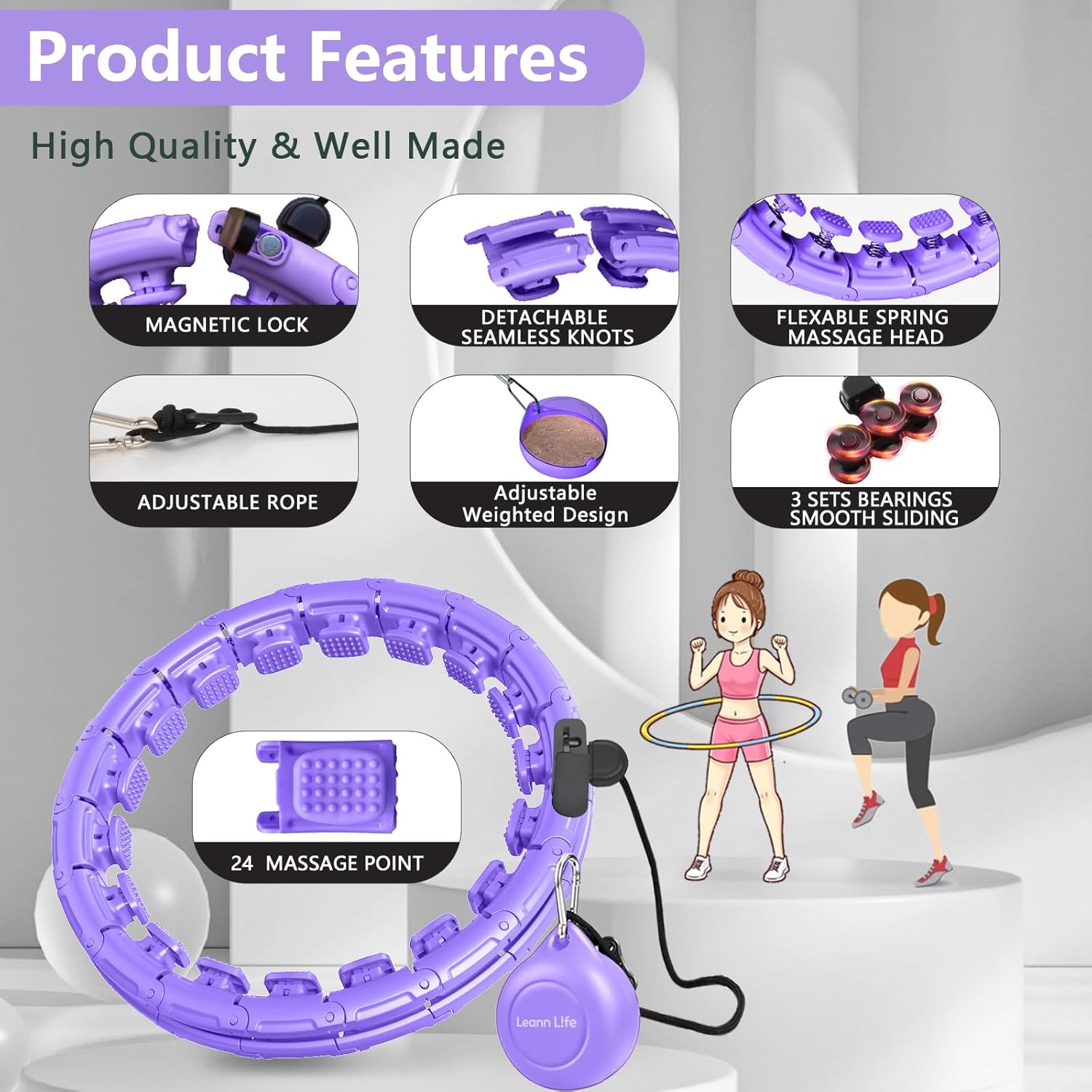 Buy now U1 Smart Weighted Hula Hoop – 30 Knots 19"–61" Adjustable Waist, Magnetic Lock with Spring Massage Heads, Infinity Hoop Plus Size for Adults & Kids, Ab Workout, Weight Loss, Abdominal Toner at indiglob india