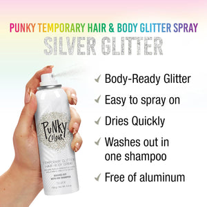 Buy now Punky Temporary Hair and Body Glitter Spray Silver – Glitters Hairspray, Adds Sparkly Shimmery Glow, Hair Glitter for Kids, Women, Men 3.5 oz at indiglob india