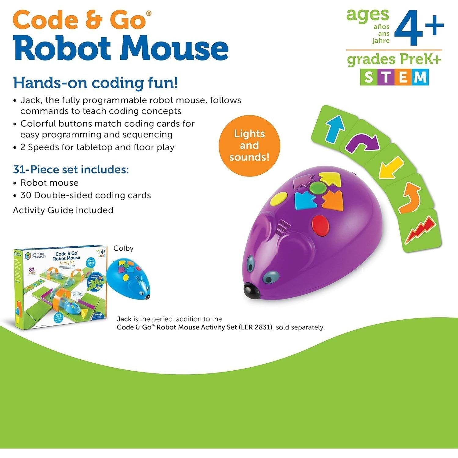 Buy now Learning Resources Code & Go Robot Mouse - 31 Pieces, Ages 4+, Coding STEM Toys, Screen-Free Coding Toys for Kids at indiglob india