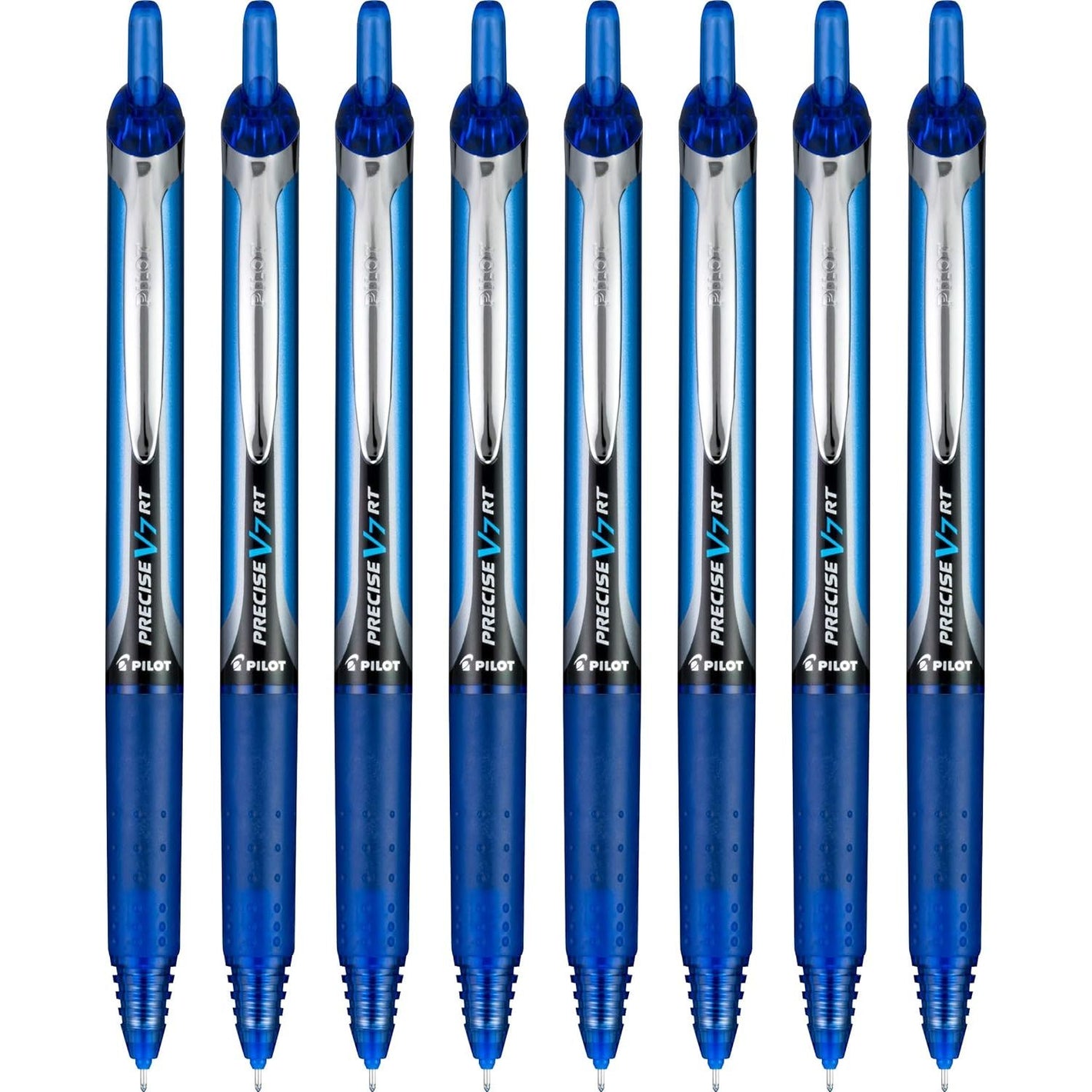 Buy now Pilot Precise V7 RT Refillable & Retractable Liquid Ink Rollerball Pens, Blue Ink Pens, Fine Point (0.7 mm), 8-Pack - Ideal for School, Journaling, and Office Writing at indiglob india