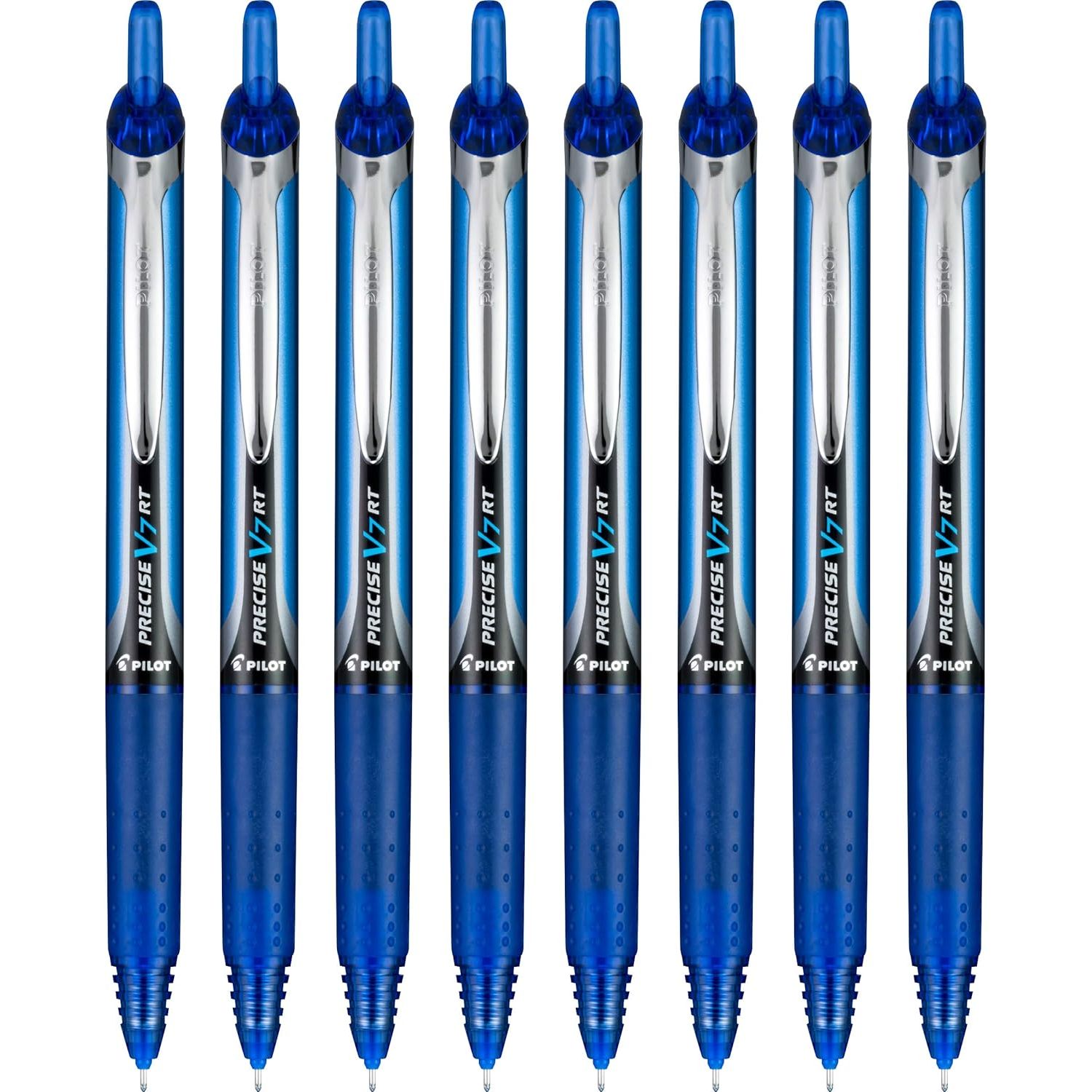 Buy now Pilot Precise V7 RT Refillable & Retractable Liquid Ink Rollerball Pens, Blue Ink Pens, Fine Point (0.7 mm), 8-Pack - Ideal for School, Journaling, and Office Writing at indiglob india