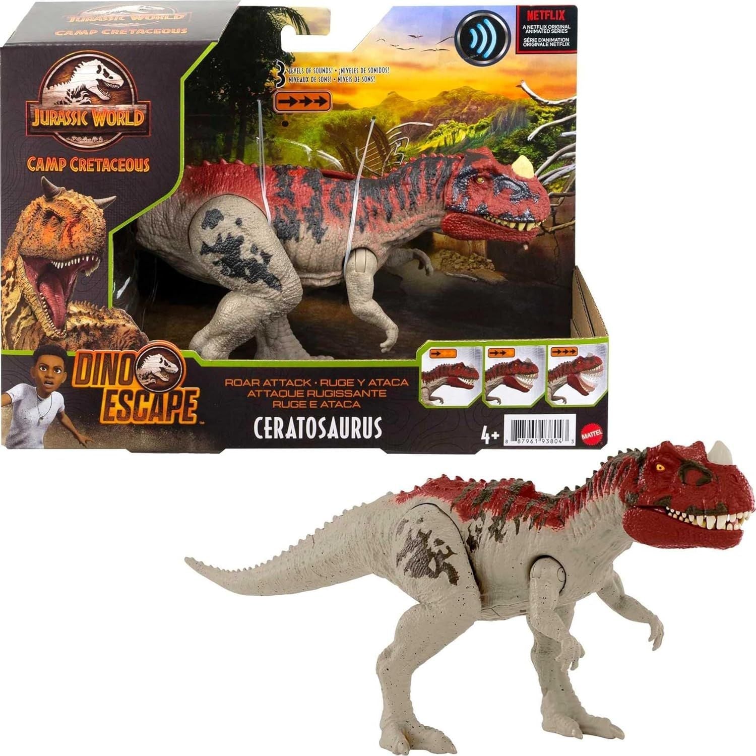 Buy now Mattel Jurassic World Camp Cretaceous Roar Attack Dinosaur Action Figure, Ceratosaurus Dino Toy with Strike Motion & Sounds at indiglob india