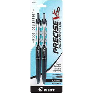 Buy now Pilot, Precise V5 RT Deco Collection Refillable & Retractable Liquid Ink Rolling Ball Pens, Extra Fine Point 0.5 mm, Black, Pack of 2 at indiglob india