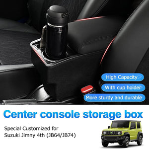 Buy now Autorder Center Console Storage Box for Suzuki Jimny JB64W/JB74W 2018-2025 Accessories Armrest Box Replacement with Cup Holder Insert at indiglob india