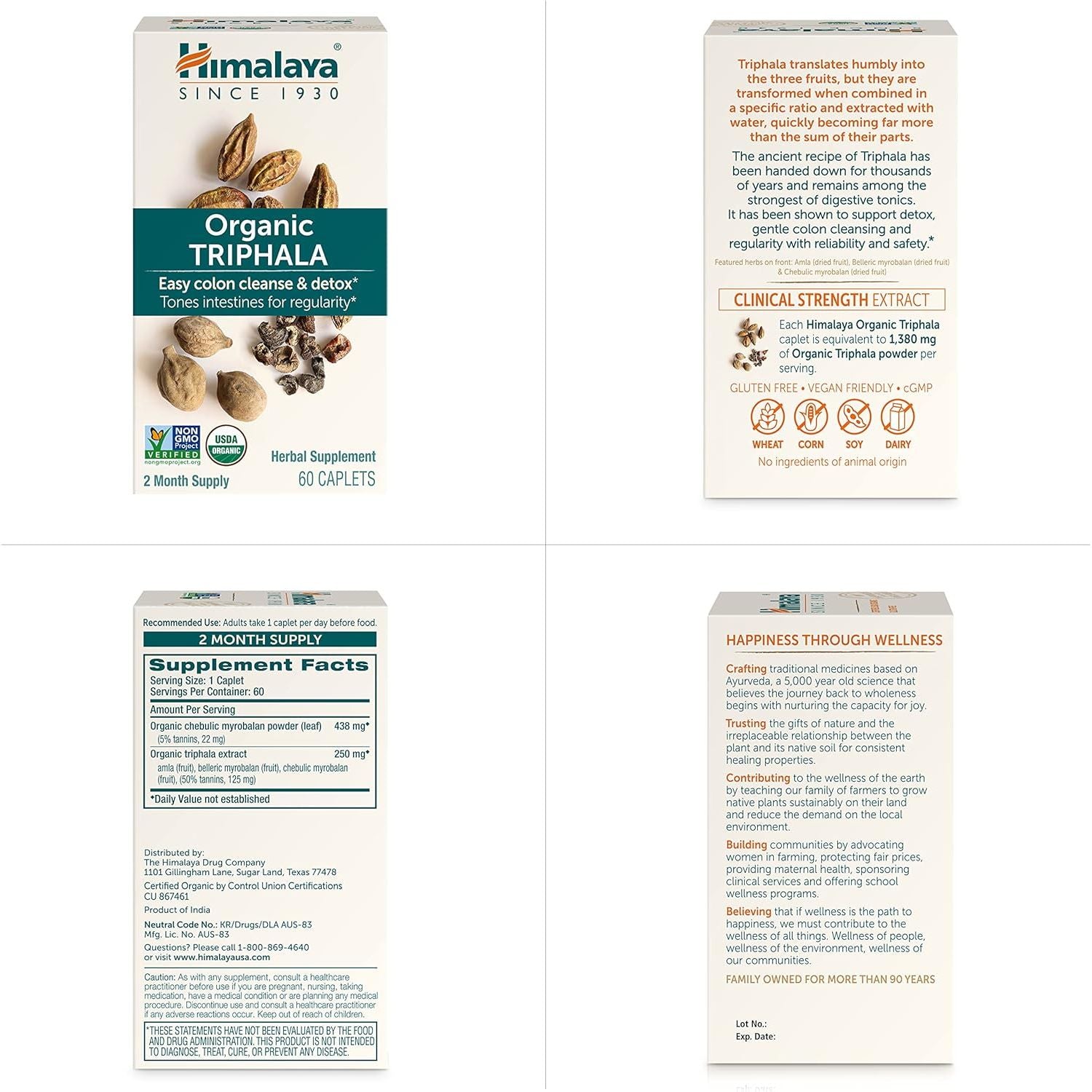 Buy now Himalaya Organic Triphala, 2 Month Supply, for Colon Cleanse, Detox & Occasional Constipation, USDA Certified Organic, Non-GMO, Gluten-Free, Extract & Powder Herbal Supplement, 688 mg, 60 Caplets at indiglob india