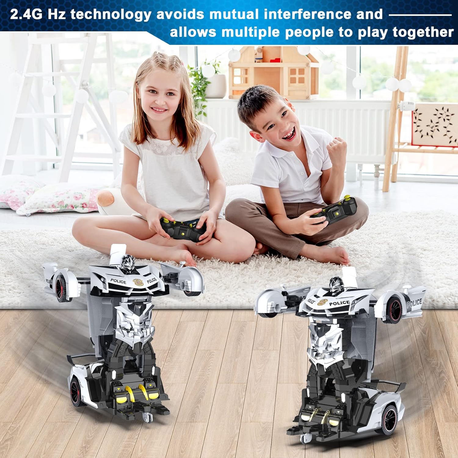 Buy now FDJ Remote Control Car - Transform Toys Car Robot, One Button Deformation to Robot with Flashing Light, 2.4Ghz 1:18 Scale Transforming Police Car Kids Toys with 360 Degree Rotating, Girls Boys Toys at indiglob india