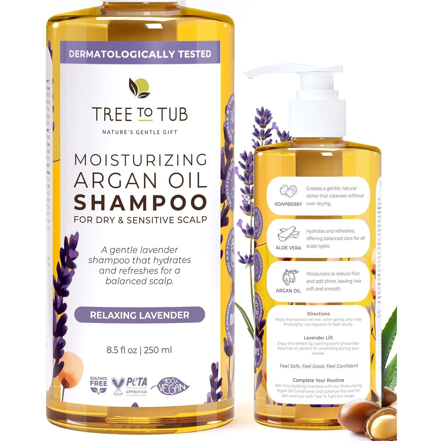 Buy now Tree to Tub Fragrance Free Shampoo for Dry & Sensitive Scalp - Gentle Unscented Hydrating Hair Shampoo for Women & Men, Moisturizing Sulfate Free Shampoo w/Organic Argan Oil, All Natural Soapberry 8.5 Fl Oz (Pack of 1) Lavender at indiglob india