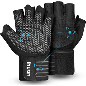 Buy now ihuan Ventilated Weight Lifting Gym Workout Gloves with Wrist Wrap Support for Men & Women, Full Palm Protection, for Weightlifting, Training, Fitness, Hanging, Pull ups at indiglob india