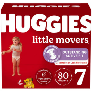 Buy now Huggies Size 7 Diapers, Little Movers Baby Diapers, Size 7 (41+ lbs), 80 Count (2 Packs of 40) at indiglob india