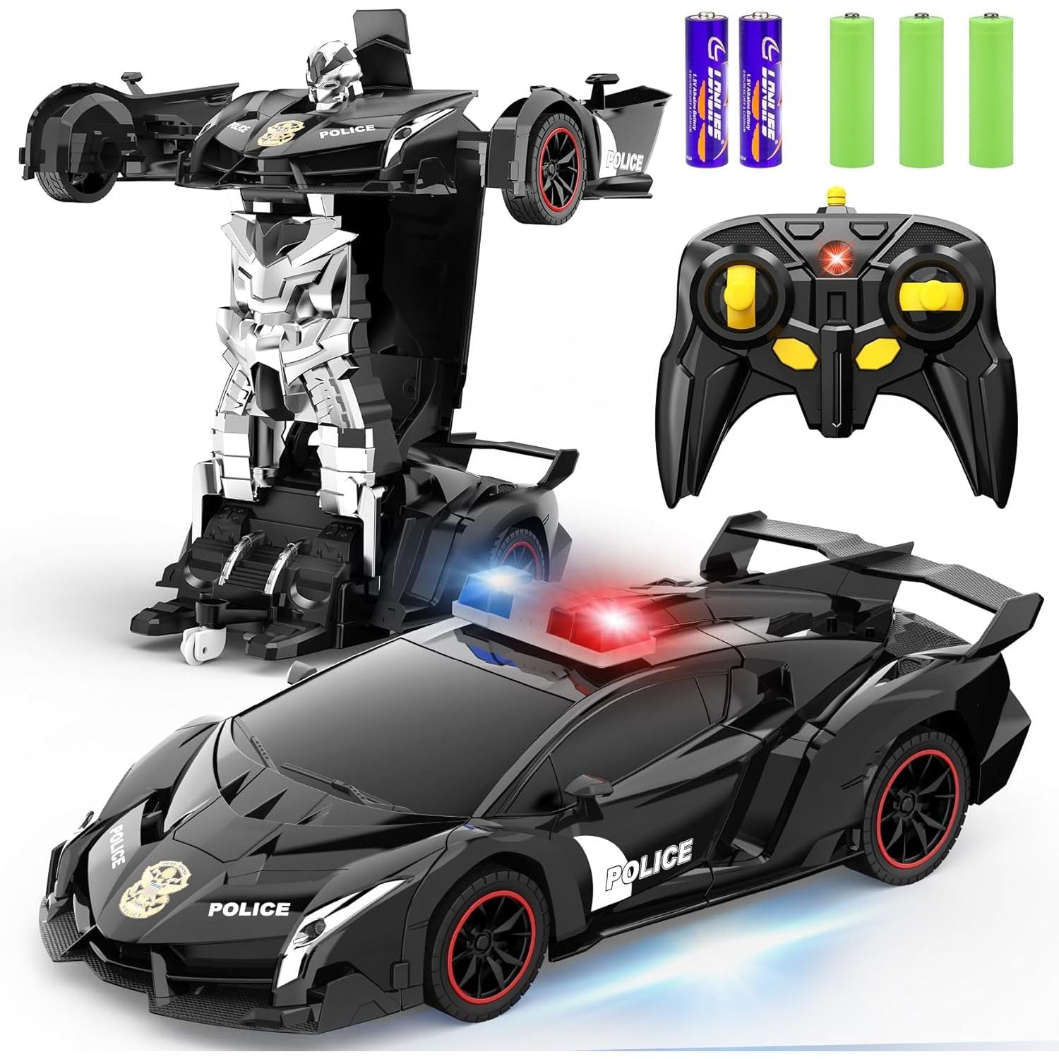 Buy now FDJ Remote Control Car - Transform Toys Car Robot, One Button Deformation to Robot with Flashing Light, 2.4Ghz 1:18 Scale Transforming Police Car Kids Toys with 360 Degree Rotating, Girls Boys Toys Black at indiglob india
