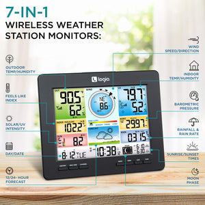 Buy now Logia 18-in-1 Wi-Fi Weather Station with 7-in-1 Solar Sensor Array, Temperature Humidity Wind Speed/Direction Rain UV & More, Wireless Color Console w/Forecast Data, Alarm, Alerts at indiglob india