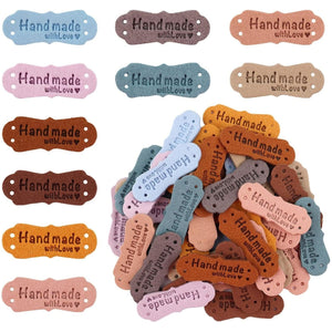 Buy now SAVITA 50pcs Handmade Leather Labels, Microfiber Colorful Leather Labels with Love Hearts Handmade Embossed Crochet Tags with Holes for Crafts Knitting Sewing Hats Purses Clothing (10 Colors) at indiglob india