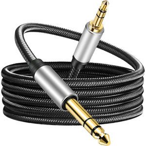 Jelly Tang 3.5 mm to 6.35 mm Audio Cable 10Ft, Gold-Plated Terminal Silver Color Zinc Alloy Housing 3.5mm 1/8" Male TRS to 6.35mm 1/4" Male TRS Nylon Braided Stereo Audio Cable for CellPhone, Amplifiers(10Ft/3M) | The Best  India