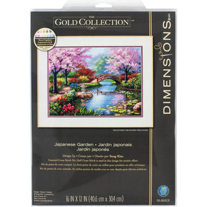 Buy now Dimensions Gold Collection Counted Cross Stitch Kit, Japanese Flower Garden, 16 Count Light Blue Aida, 12'' x 16'' at indiglob india
