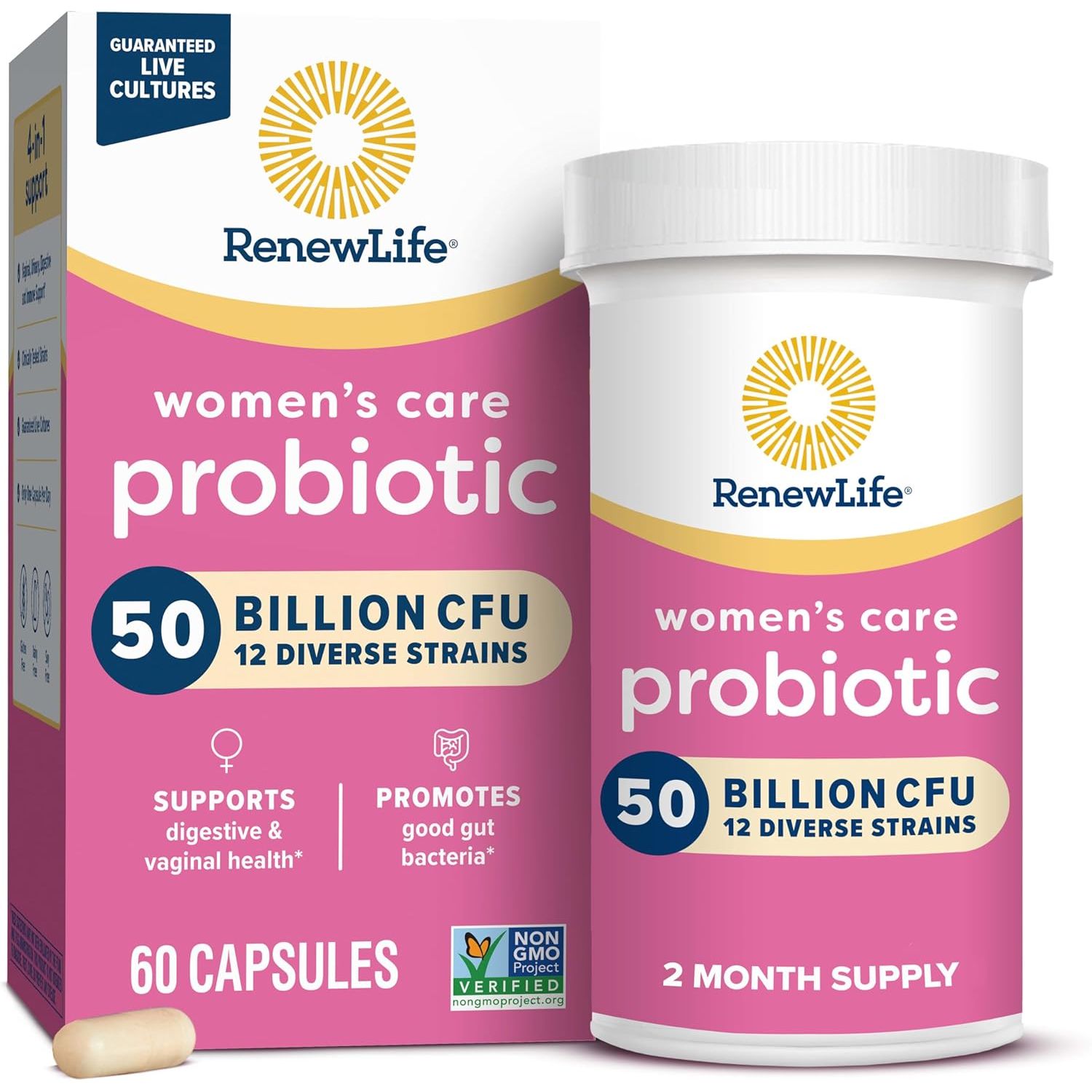 Buy now Renew Life Women's Probiotic Capsules, 50 Billion CFU Guaranteed, Supports pH Balance, Vaginal, Urinary, Digestive and Immune Health(2), L. Rhamnosus GG, Dairy, Soy and Gluten-Free, 30 Count 60 Count (Pack of 1) 50 Billion CFU Nutritional Supplement at indiglob india