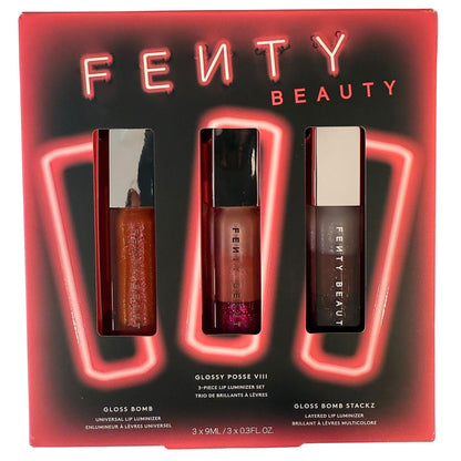 FENTY BEAUTY Glossy Posse VIII 3-Piece Lip Luminizer Set | Shades Fenty Glow Fantasy, Sugar Plumz, Spiked Hot Chocolit | 3 x 0.3 Fl Oz Price in India | Buy FENTY BEAUTY Online
