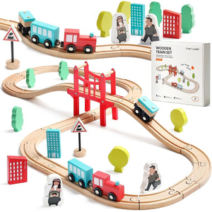 Buy now Tiny Land Wooden Train Set for Toddler - 39 Pcs- with Wooden Tracks Compatible with Major Brands - Expandable, Changeable-Train Toy for 3 4 5 Years Old Girls & Boys at indiglob india