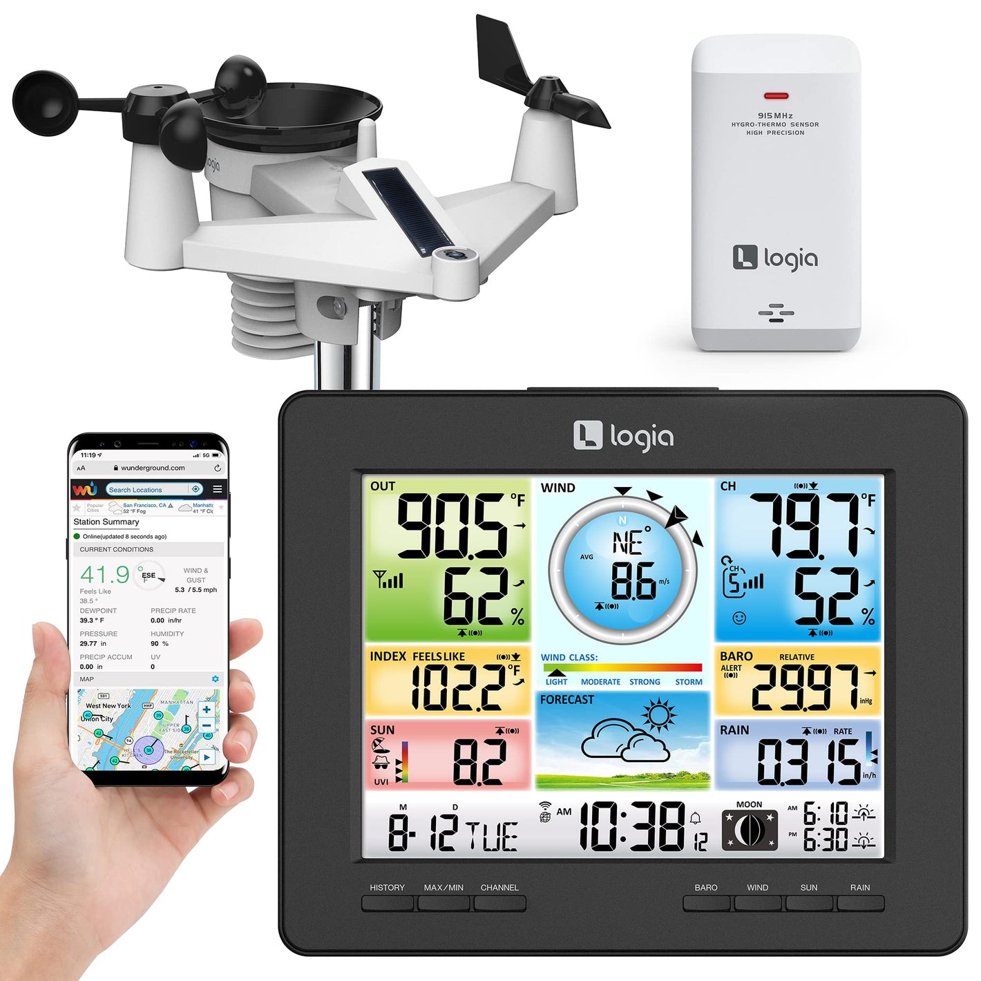 Buy now Logia 18-in-1 Wi-Fi Weather Station with 7-in-1 Solar Sensor Array, Temperature Humidity Wind Speed/Direction Rain UV & More, Wireless Color Console w/Forecast Data, Alarm, Alerts at indiglob india